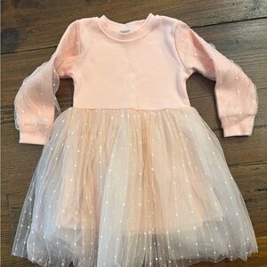 Girls Pink Tulle Dot Sleeve Dress